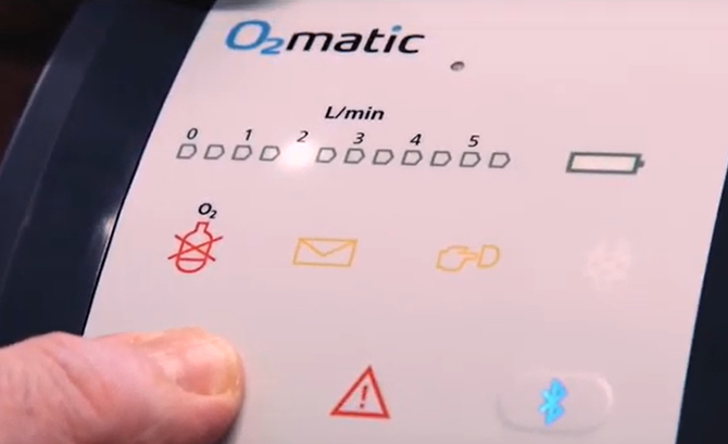 Brugerdisplay på hjemme-iltrobot fra O2matic