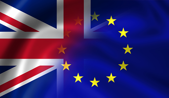 Brexit Englands og EU's flag smeltet sammen