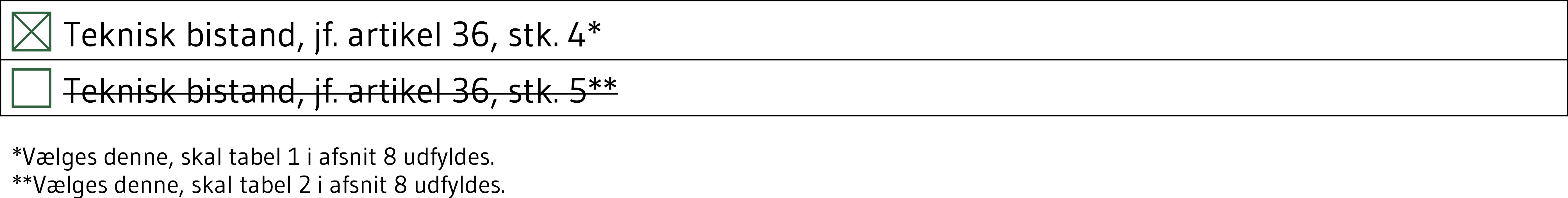 To afkrydsningsbokse med kryds i første boks - Teknisk bistand, jf. artikel 36, stk. 4