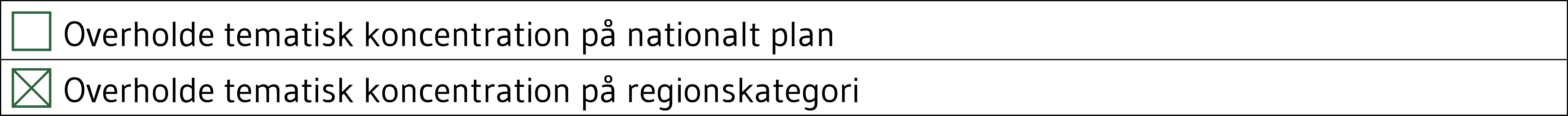 To afkrydsningsbokse med kryds i anden boks - overholde tematisk koncentration på regionskategoriniveau