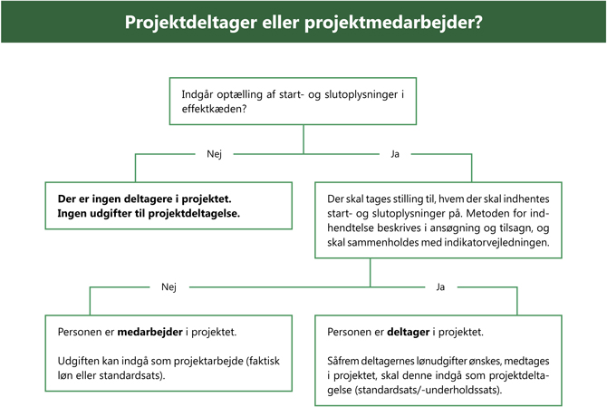 Grafisk beslutningstræ - projektmedarbejder eller projektdeltager. Kontakt Erhvervsstyrelsen for oplæsning.